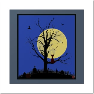 Cat Moon Gazing - (Autumn) Posters and Art